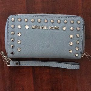 NWT Michael Kors wristlet Blue with studs